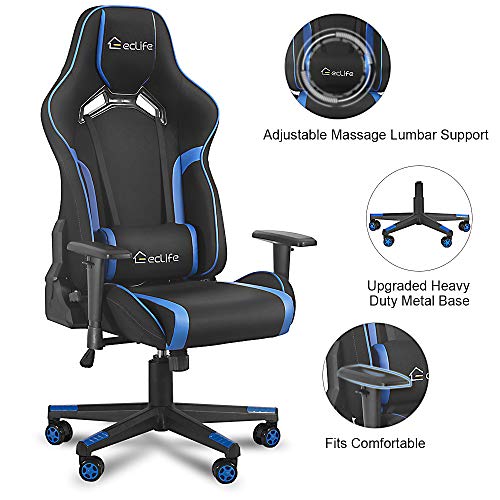 eclife Ergonomic Gaming Chair with Lumbar Massage Pillow Racing PC