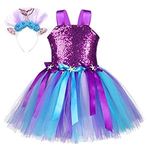 TENDYCOCO Dromerige Zeemeermin Tutu Jurk met Haar Hoop Set voor Meisjes Kinderen(Purple S, 1-2 Jaar Oud)