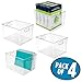mDesign Plastic Stackable Bin Storage Organizer Basket Container with Handle for Home Office, Kitchen Cabinet, Pantry Shelf Organization - Holds Notebook, Books, Food - Ligne Collection, 4 Pack, Clear