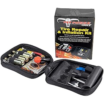 Pit Posse Motorcycle Tire Repair Kit With Co2 Inflator And Cartridges For Tube And Tubeless Tires Emergency Roadside Kit Flat Tire Accessories For