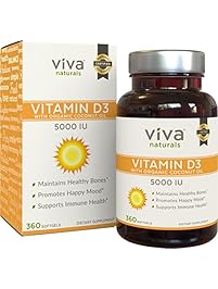 Viva Naturals High Potency Vitamin D3 5000 IU in Organic Coconut Oil for Enhanced Absorption, 360 Softgels