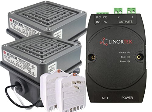 Linortek Netbell-2-2Buz IP-Based Extra Loud Break Time Alarm Buzzer, Industrial Factory or Warehouse Buzzer System,Remote Controlled Bell Timer with Two Federal Signal 350-024-30 Vibratone Horns