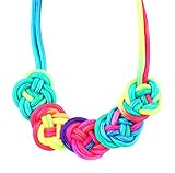 Colored Braided Rope Fabric Cord Goldtone Necklace, 20+3