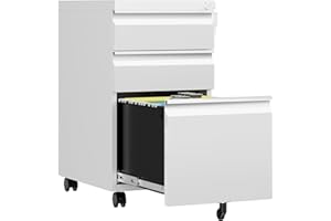 AFAIF 3 Drawer Mobile File Cabinet with Lock, Rolling File Cabinets for Home Office, Under Desk Small File Caninet on wheels, Metal Vertical White Filing Cabnet for Legal/Letter/A4 - Assembly Required
