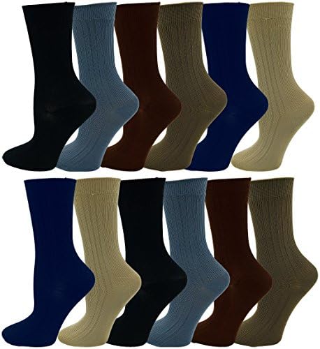 Boy's 12 Pairs Dress Socks, Comfortable Soft Ribbed Crew Bulk Pack, Casual Formal Events (Assorted Ribbed Solid, X-Large (10-12))