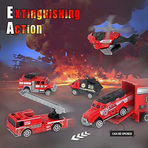OENUX Diecast Fire Truck Emergency Rescue Vehicle Toy Set With Play Mat