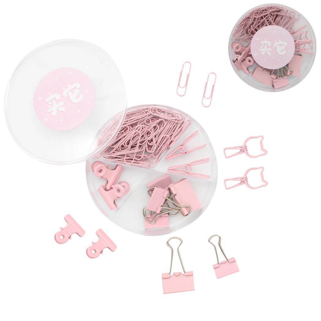 SIPLIV Assorted Binder Clips (84PCS) - Binder Clips Paper Clips Bulldog Clips Sets with Box for for Office School Home Desk Supplies - Pink