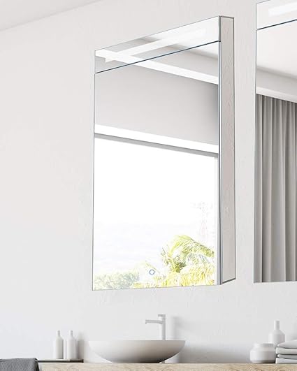 Amazon Com Bathroom Medicine Cabinet Aluminum Recessed Surface Mount 20 X 40 Right Hinged Mirrored Interior W Led Kitchen Dining