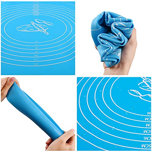 GALYGG Rolling Pin and Silicone Baking Pastry Mat Set, Dough Board with Measurements Reusable Non-Stick and Easy to Clean,Silicone of Highest Grade FDA Certified