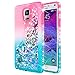 Galaxy Note 4 Case with Screen Protector for Girls Kids Women, NageBee Glitter Liquid Sparkle Bling Floating Quicksand Waterfall Diamond Cute Case for Samsung Galaxy Note 4 -Pink/Aqua