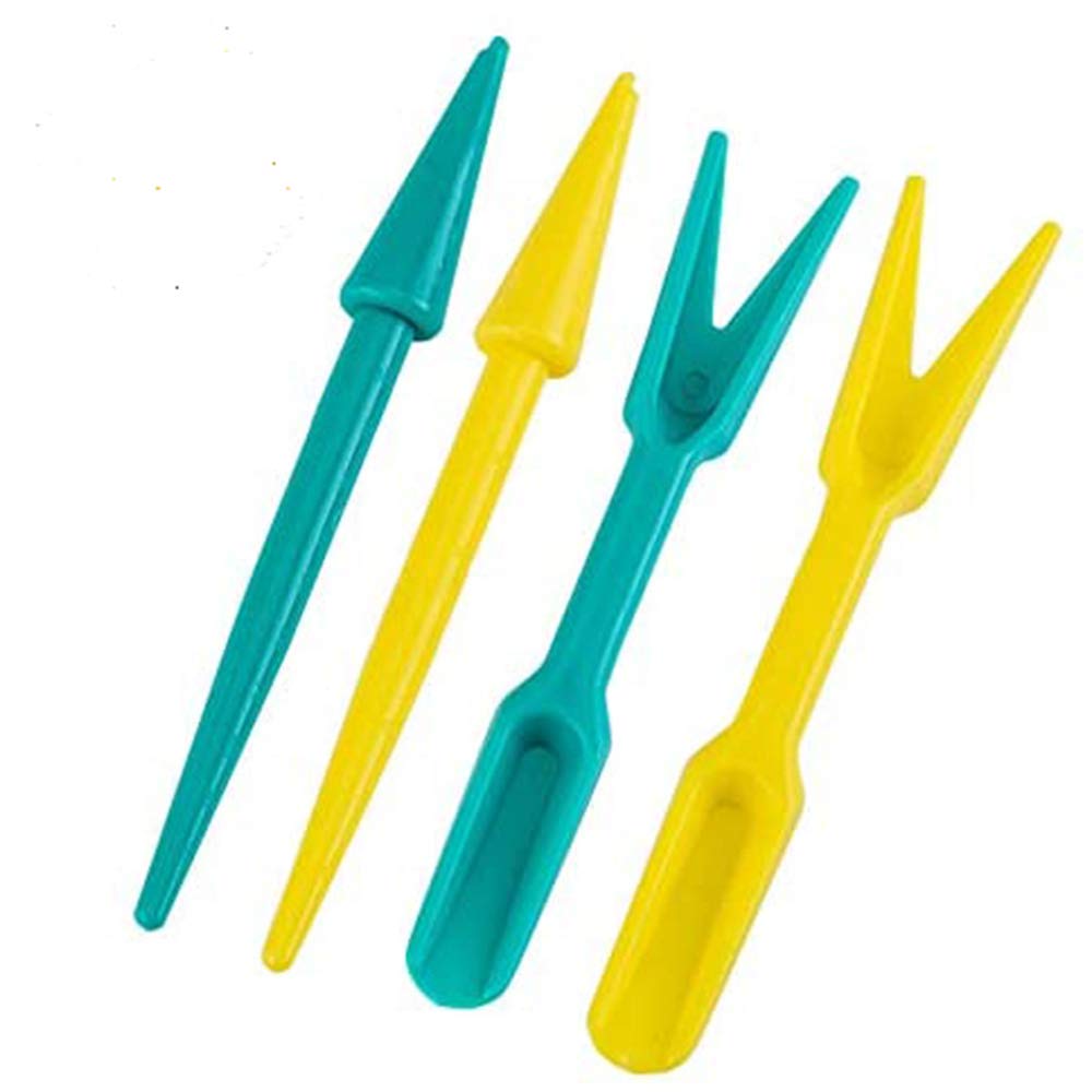 2 Pairs Plastic Gardenware Dibber and Dibber Garden Seedling Tools, Mini Garden Hand Tools Plant Sets Yellow Green
