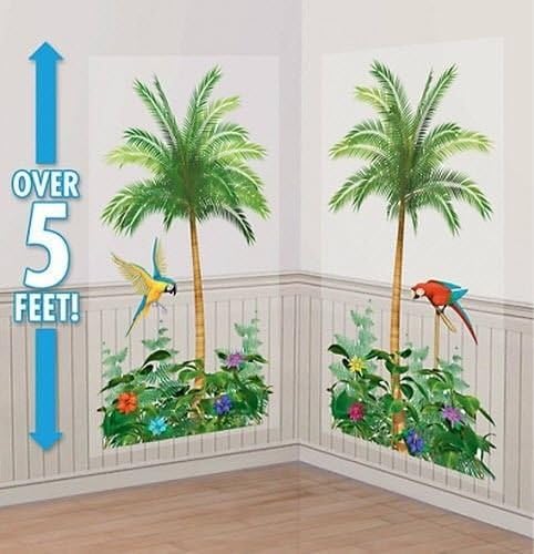New Art PALM TREES SCENE SETTER Birthday Party Wall Decorations Decor LUAU Tropical Bird