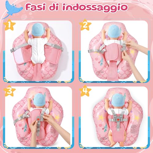 IEEILULU Salvagente Neonato, Ciambella Neonato Mare con Parasole Olare Rimovibile UPF50+, Salvagente Bambino con Adesivo di Riparazione per Piscina, Spiaggia, Vacanze da 6 a 36 Mesi