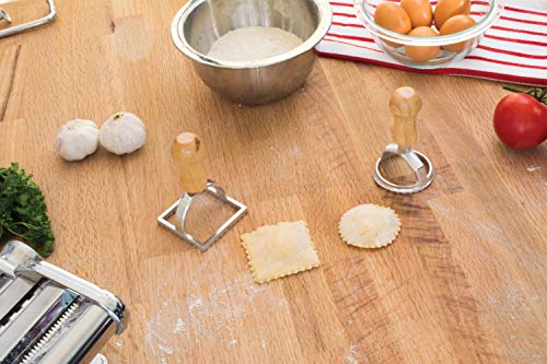 Fantes Ravioli Maker Stamp Set, Square Stamp with Wooden Handle and Fluted Edge, 2.75-Inch, The Italian Market Original since 1906 - Thumbnail 2