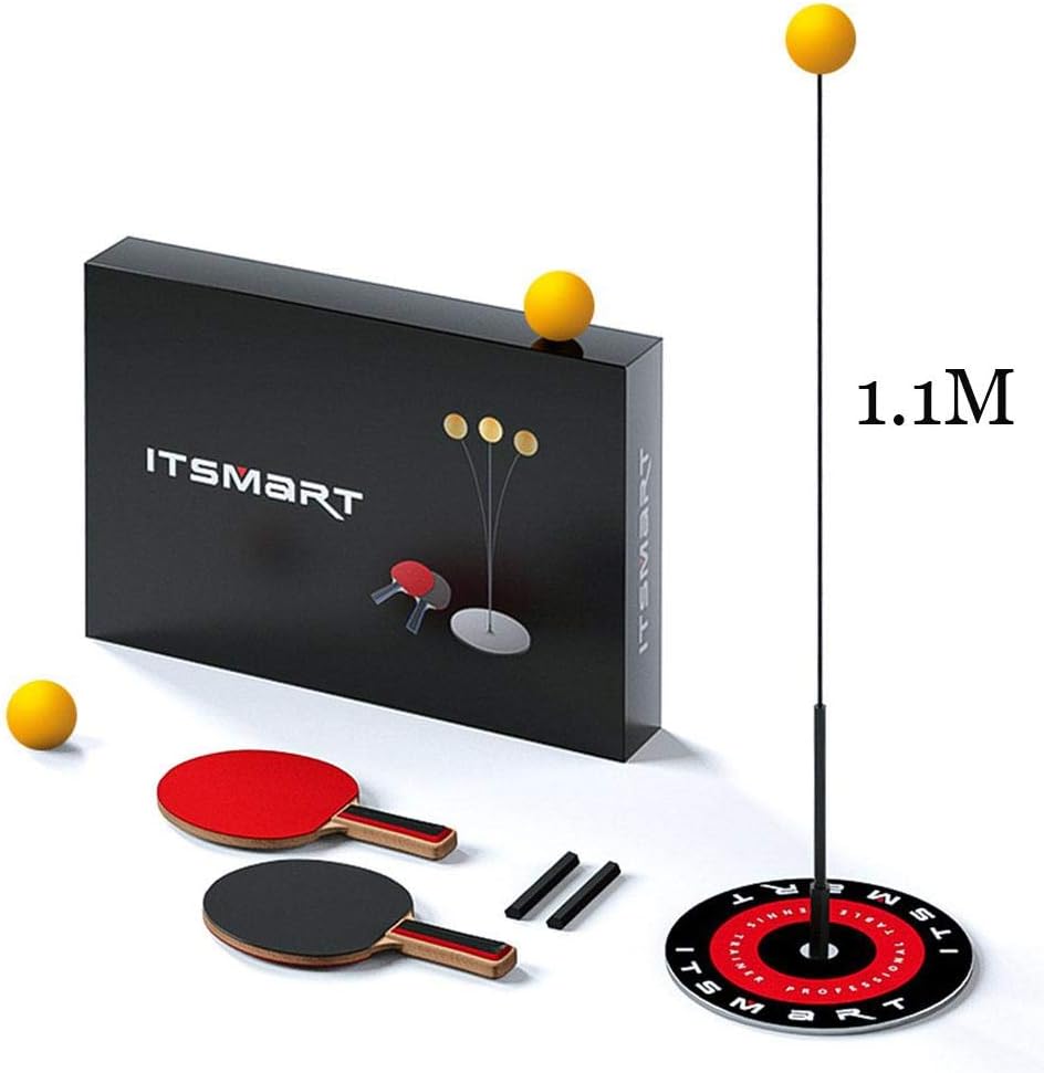 Dedeka Elastic Soft Shaft Table Tennis Trainer1.1M,Rebound Table Tennis Practice,Leisure Decompression Sports Table Tennis Set with 2 Racket & 3 Practice Ball for Self-Training/Leisure/Decompression