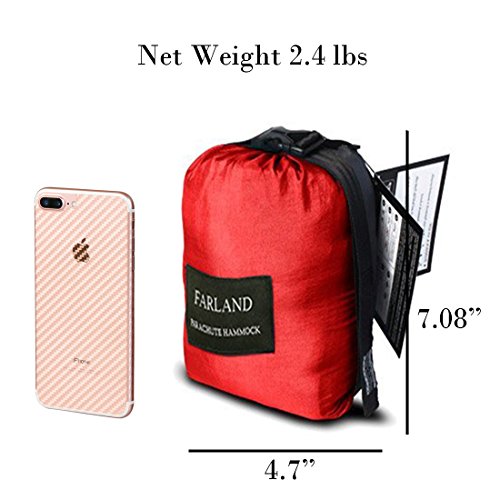 FARLAND Outdoor Camping Hammock - Portable Anti-Fade Nylon Double Hammock with 2 Piece 16 Loop Straps Parachute Lightweight Hammock for Hiking Backpacking