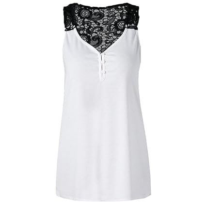 MOIKA Damen Tank Tops, New Frauen-Blumenspitze Reißen Trägershirt-Sleeveless Dünne Weste-Reine Elegante T-Shirts Hoch
