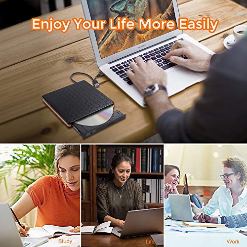 CD DVD Drive, USB 3.0 & Type-C Optical DVD Drive, External USB C VCD/DVD/CD -ROM/ -R/ +R /-RW Burner Reader Writer Player, Suitable for Laptop/Desktop/MacBook, Compatible with Windows/Linux/MAC OS - Thumbnail 6
