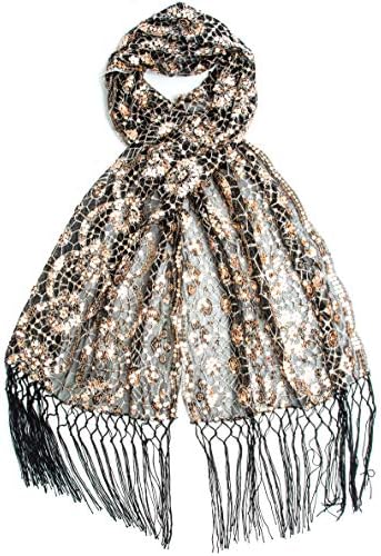 Vera, Vintage Inspired Sequin Shawl, Evening Wrap, Embroidered Sequin Fringe Shawl or Scarf