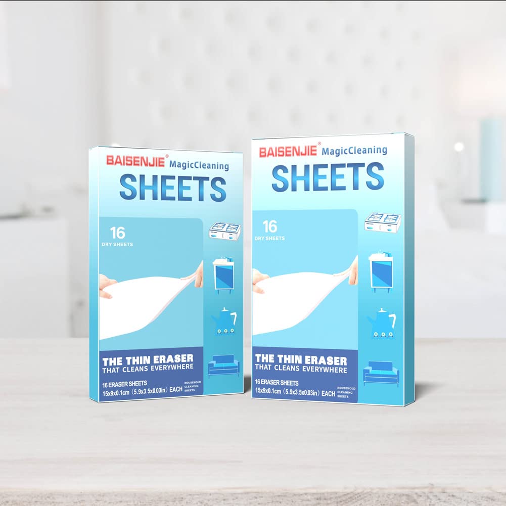 Magic Cleaning Sponge Eraser Sheets,Melamine Sponge Cleaner for Kitchen Bathroom Furniture,Ultra-Thin,Portable,Easy to Use,48 Cleaning Sponges Sheets Total, Pack of 3 (White)