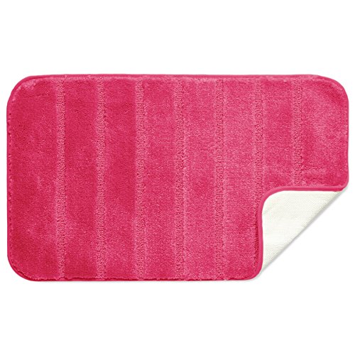 Ribbed Design Soft Pile Solid Color 3 Piece Bathroom Rug Set, Bath Mat, Contour Rug, Universal Lid Cover, Louise (Rose)