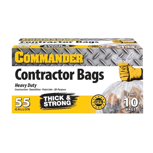 Commander 55 Gallon 3 MIL (eq) Clear Heavy Duty Contractor Bags with Flap Ties…