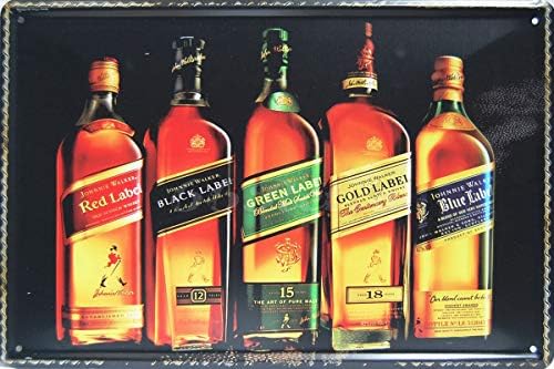 LHZJ Fashionable Metal Tin Sign Johnnie Walker, Whiskey Wall Decor Sign 8x12 Inches