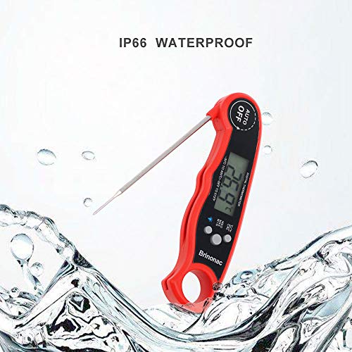 Brinonac || Waterproof Digital Oven Meat Food Thermometer with Backlight and Calibration for Smoker,Kitchen, Cooking and BBQ Grill Outdoor-Red, Red-02 - Thumbnail 2