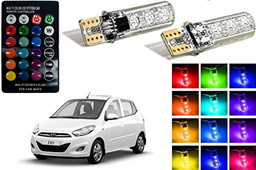 SHOP4U T10 LED RGB Canbus Car Interior Fancy Side Wadge/Parking Remote Control Light for Hyundai I10 (2 Bulb with IR Remote)