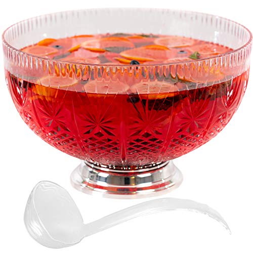 Crystal Cut Plastic Punch Bowl With Ladle 3 Gallon Chrome Base For
