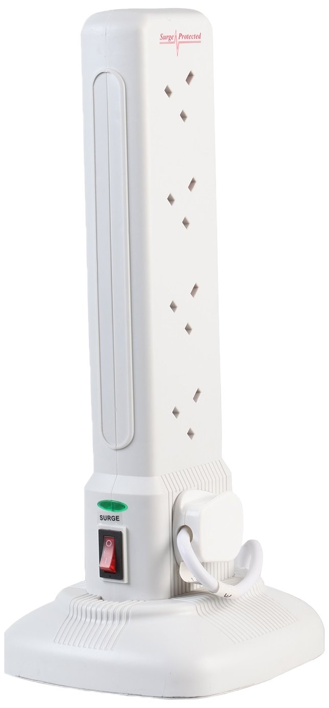 proelec 10 Way Surge Protected Tower Extension Lead with USB - White