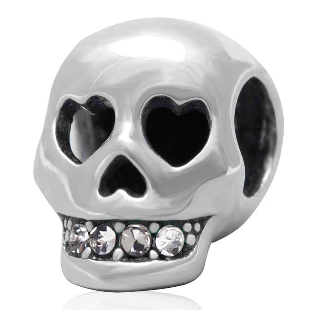 Skull Charm 925 Sterling Silver Christian Charm Pirate Charm Halloween Charm for Pandora Bracelet (White)