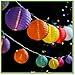 Chinese Mini Globe Shaped Paper Lanterns with LED Bulbs Outdoor Garden Patio 20 Bulb - 48 feet LONG - Strand Oriental Style Round Paper Decor Lantern Lights (Multi-colored)