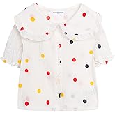 Mud Kingdom Little Girls Peter Pan Collar Blouse Cotton Puff Short Sleeve Button Up