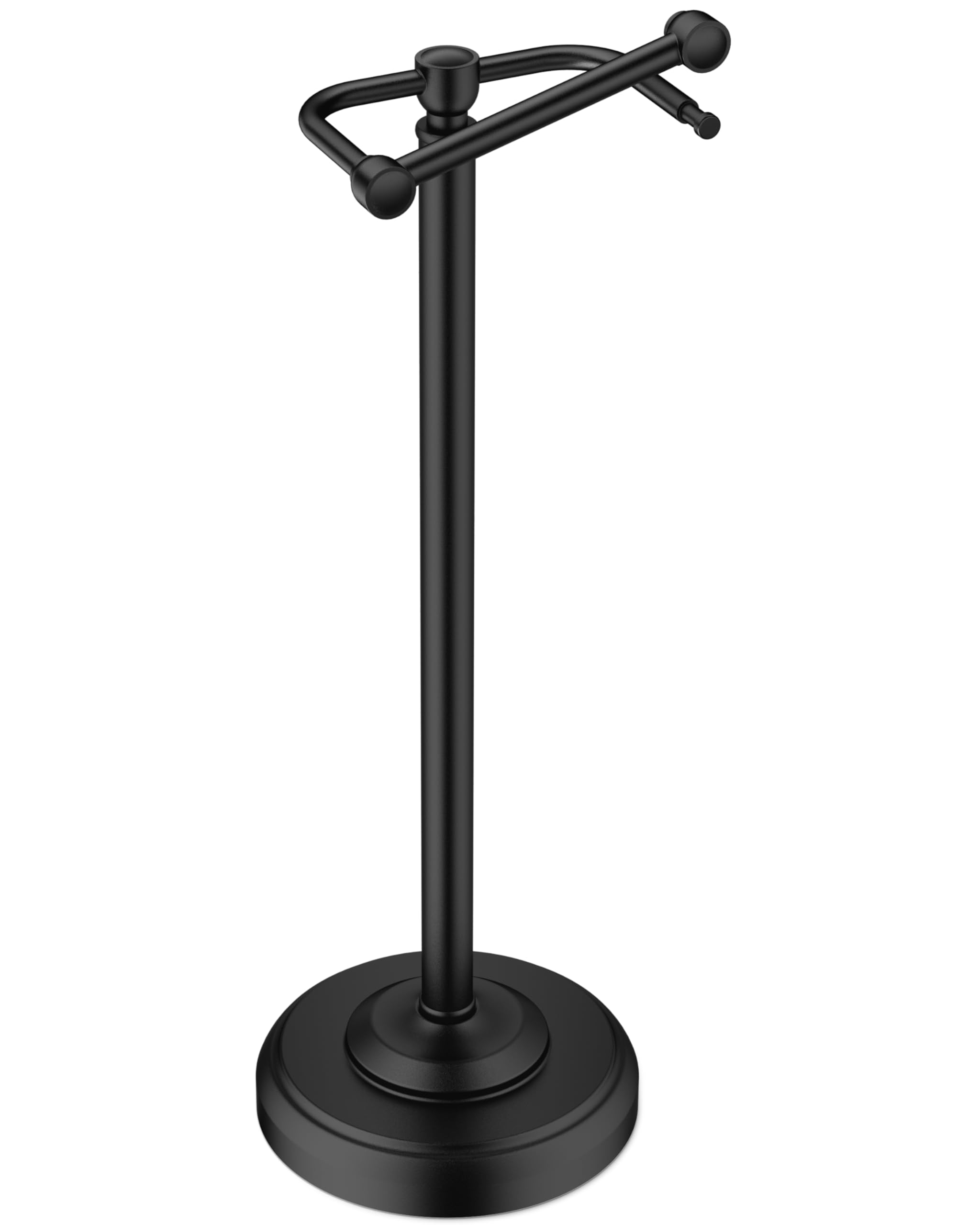 WZRUA Black Toilet Roll Holder Free Standing, Stainless Steel Toilet Roll Holder Stand, Double Post Pivoting Toilet Paper Holder Standing, Anti-slip Weighted Pedestal