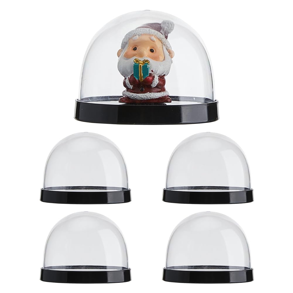 SUPERFINDINGS 4 PCS Plastic Dome Cloche Display Case 2.28x3.07Inch Plastic Cloche Bell Jar Display Dome with Black Base Round Glass Dome Cover for Flower Collectables Decorations Crafts Statue
