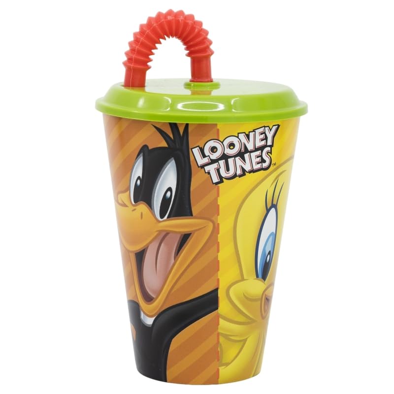 Golddunes Kids Character Sports Tumbler 430ML Drinking Re-usable Plastic Cup with Re-Usable Straw (Looney Tunes)