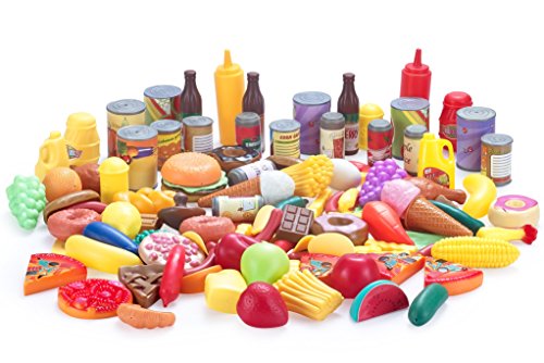 JaxoJoy 122-Piece Deluxe Pretend Play Food Set Beautiful Toy Food Assortment