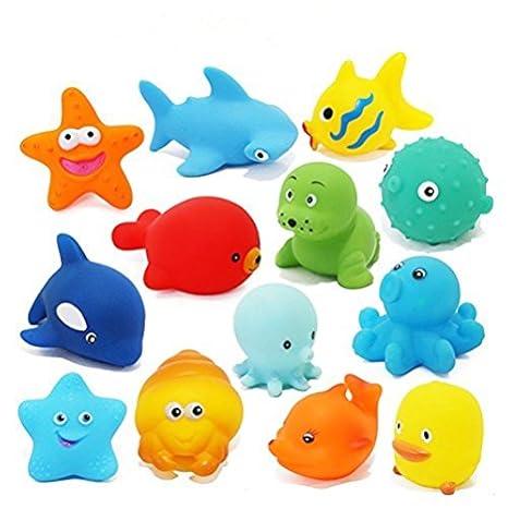 Toywale animal bath New/Funy Cute Cartoon Animal Style Soft Floating Squeaky Rubber Bath Toys Pack Of 12CHU CHU TOY