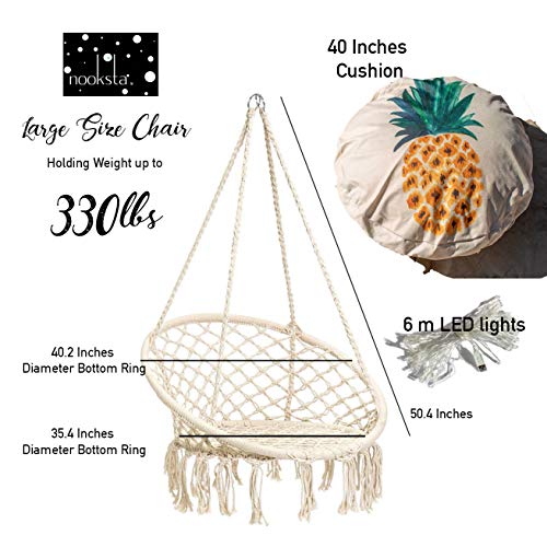 Nooksta LED Hanging Chair Swing, Included Pineapple Decor Cushion & Hanging Kit. Cool Chairs for Teens Bedrooms Girls, Indoor Egg Chair. - Thumbnail 5