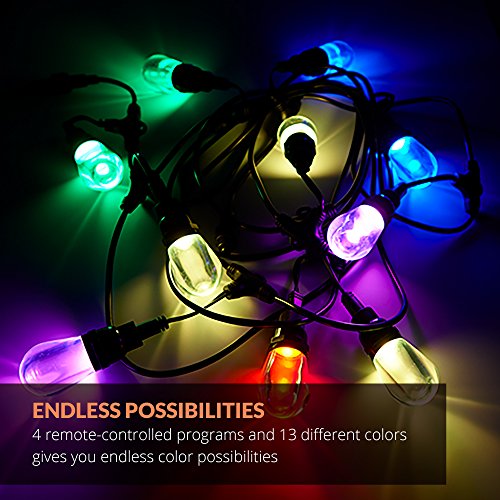 Newhouse Lighting RGBWSTRING18 Outdoor LED Color Changing RGB String Lights with Warm and Cool White Light with Weatherproof Technology, Heavy Duty 36-Foot Cord with 18 Hanging Sockets and Remote