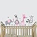Mini Pink Jungle Animal Wall Decals, Jungle Mural, Elephant, Lion, Giraffe, Monkey