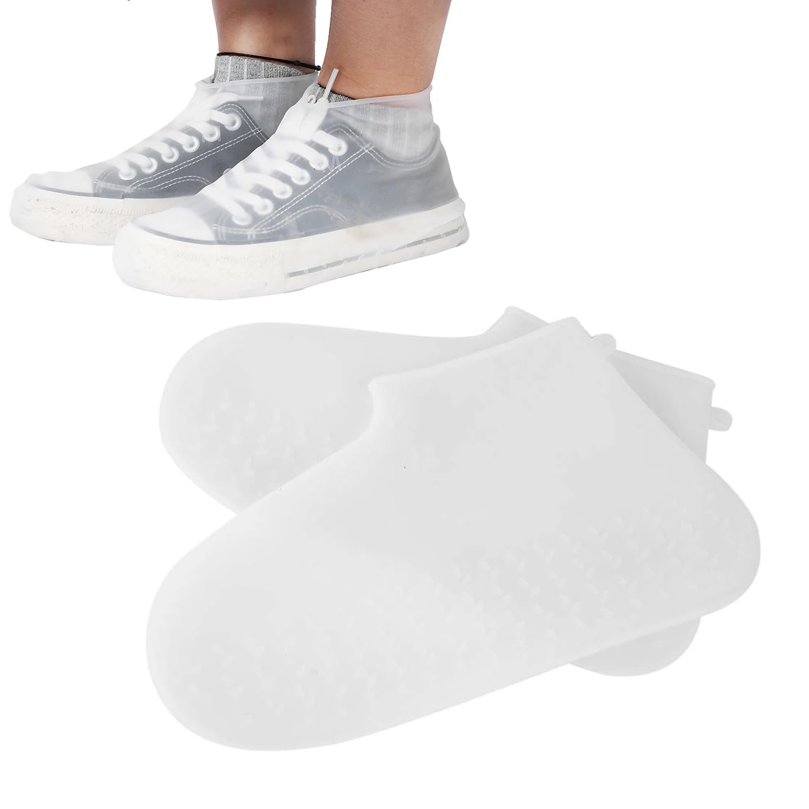 Silicone Shoe Covers Thicken Elastic Silicone Shoe Covers Waterproof Overshoes Reusable Slip Resistant Rain Shoe Cases for Men Women(White M)