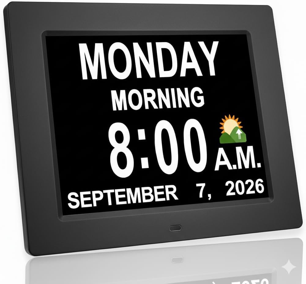 Photo 1 of ?New 2026? Digital Calendar Alarm Day Clock - with 8" Large Screen Display, am pm, Multiple Alarms, for Impaired Vision People, The Aged Seniors, The Dementia, for Desk, Wall Mounted, Black
