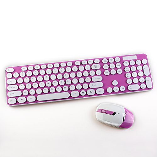 PDXSun Ultra Thin 2.4Ghz Wireless Optical Mouse Mice and Keyboard Combo with USB Receiver for Windows 7, Vista, XP PC Laptop Notebook , Fashion Candy Color Style , Creative Round Button Design Keyboard, Wireless USB Mouse with DPI Governor and Adjustable Speed-Pink