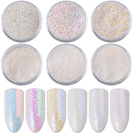 6pcs Unicorn Aurora Nail Art Glitter Powder Set White snow Sequins Mermaid Dust Small Flakes Decorations for DIY Nails Glitters
