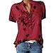 Tops for Women Plus Size, Summer Floral Print Short Sleeve T-Shirts V-Neck Button Up Blouse Casual Tee
