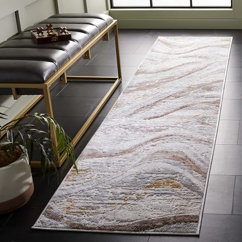 SAFAVIEH Palma Collection Runner Rug - 2'2" x 9', Beige & Brown, Geometric Desi…