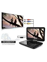 DBPOWER   Reproductor de DVD portátil con pantalla giratoria, 3 horas de batería recargable, ranura para tarjeta SD y puerto USB, Negro), PD102