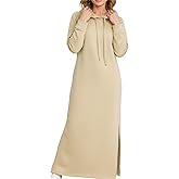 LAOMIT Womens Oversized Hoodie Maxi Dress Long Sleeve Side Slits Ankle-Length Solid Color Hooded Sweatshirt Dress
